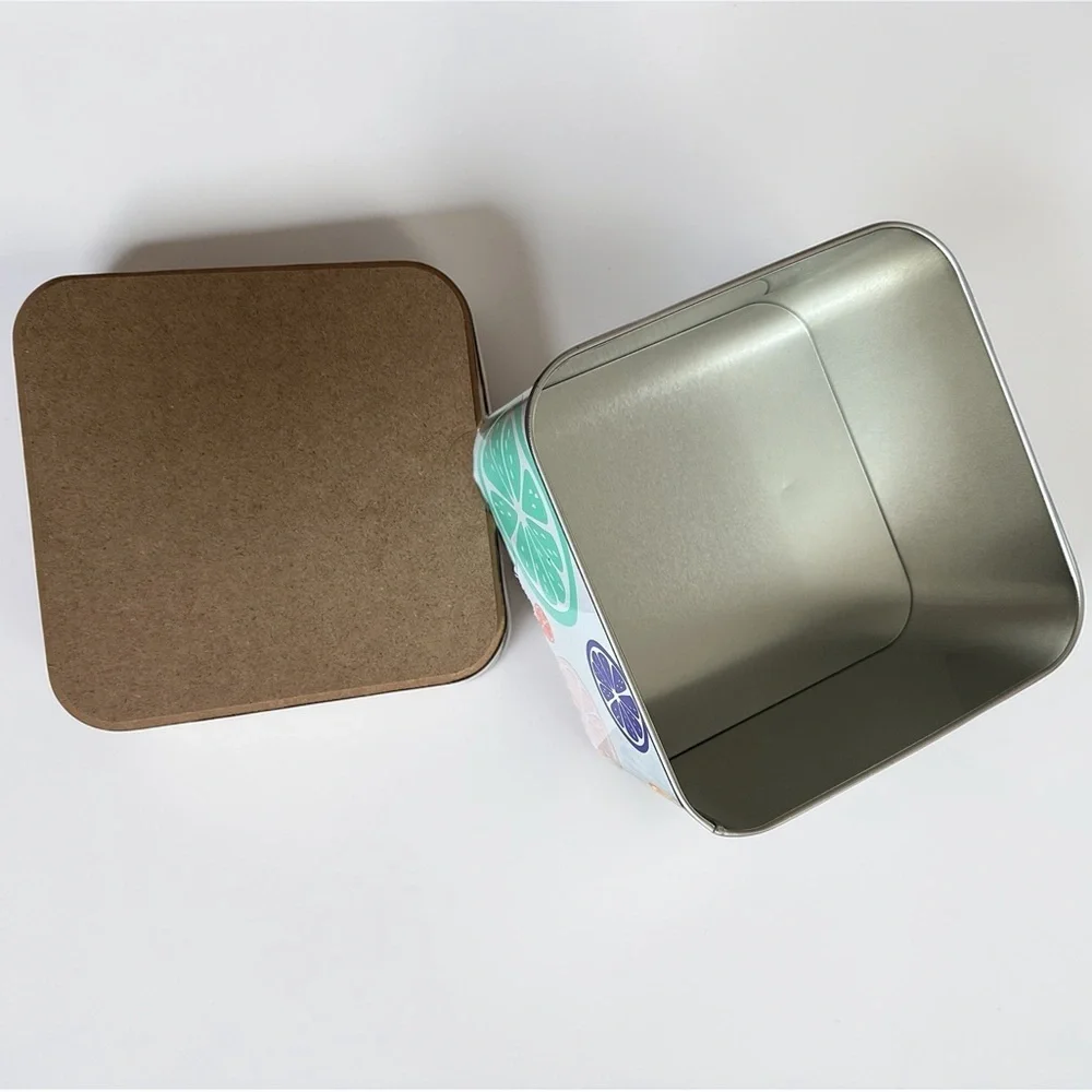 Colorful Citrus Design Storage Tin with Wooden Lid
